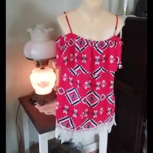 Red white and blue Aztec blouse